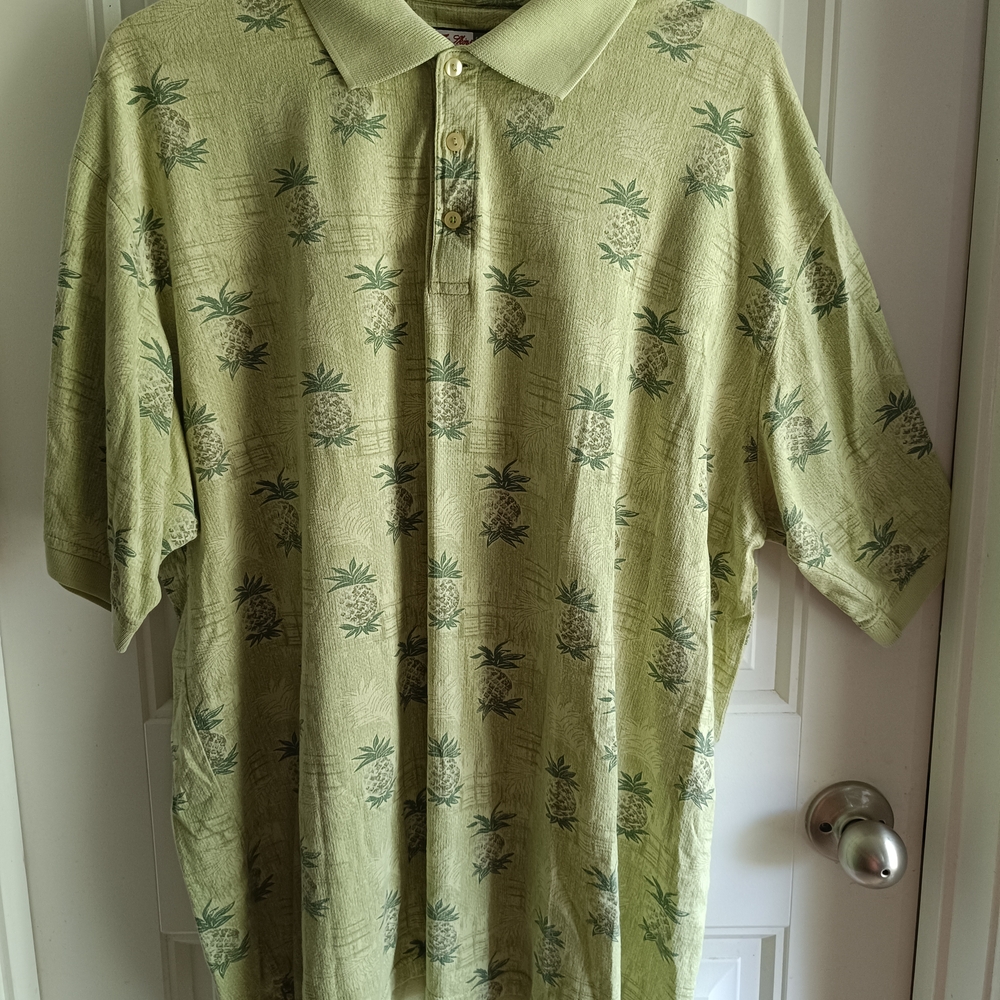 The Skins Game Men's Polo XL Green Hawaiian Pineapple Golf Tropical Beach Vacati